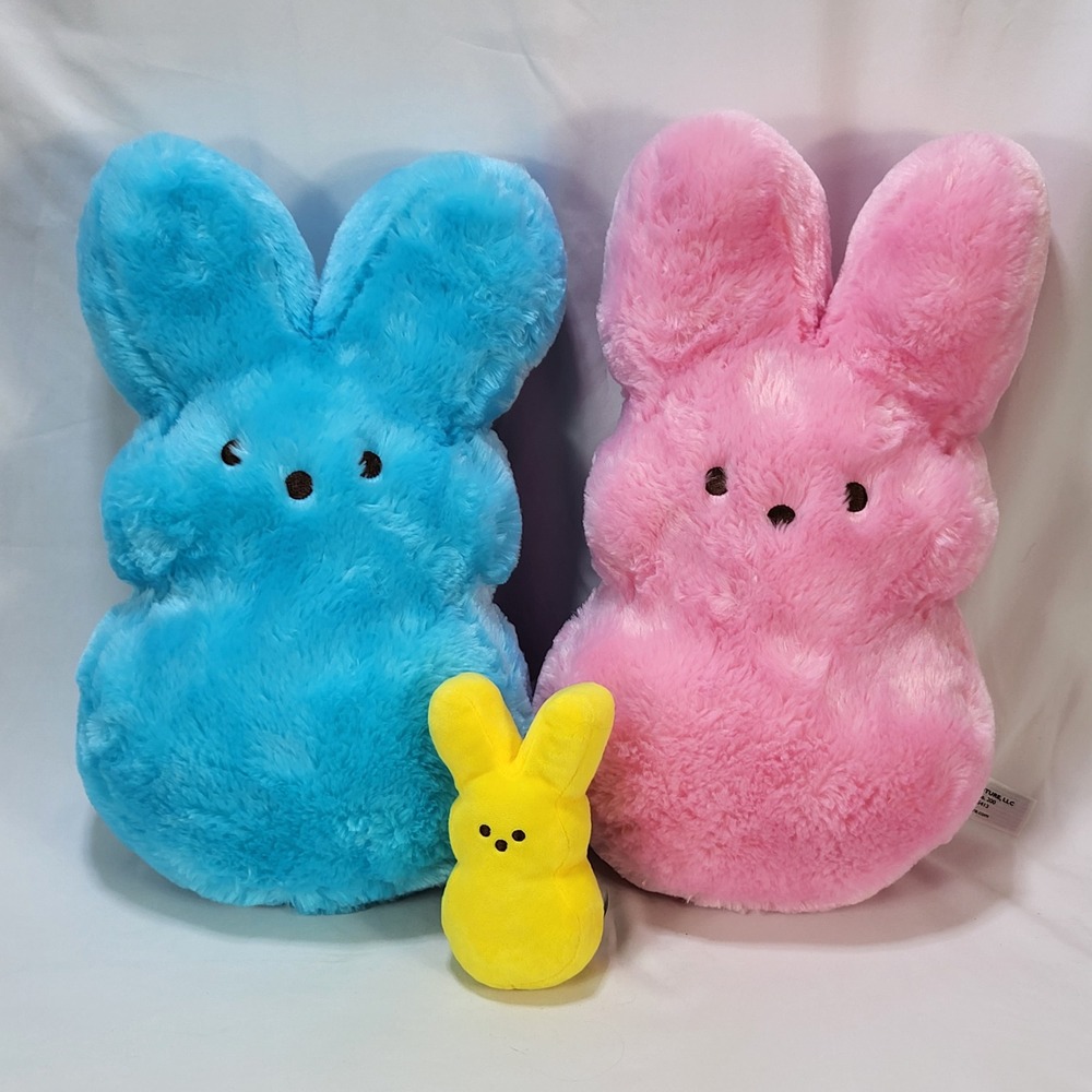 Peeps Plush Bunny Lot Blue Pink Yellow Stuffed Animal Easter Decor 17" & 6"